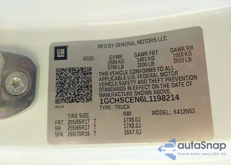 2020 Chevrolet Colorado Lt z USA, uszkodzony, nr VIN 1GCHSCEN6L1198214